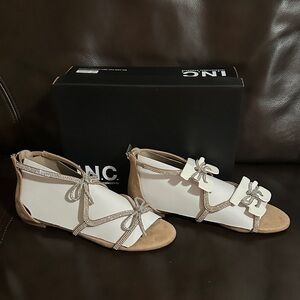 I.N.C. Bow White and Tan Embellished Gladiator Sandals 7.5